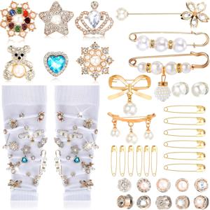 TEMU 35/55/80개 진주 장식 안전핀 (상자 포함), 인조 진주 숄 핀, 여성용 브로치 (스웨터, 스카프, 칼라, 코트 액세서리용), 파티 액세서리, 패션 장식, 우아한 핀, 장식 핀, 고품질 핀