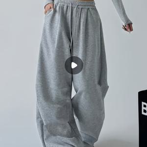 TEMU 여성용 오버사이즈 하이웨스트 와이드 레그 바지 - 솔리드 블랙 캐주얼 팬츠, 포켓 있는 루즈한 직선형 디자인 (봄/가을), 일본식-한국식 이지 캐주얼룩, 긴 길이 편안한 바지 (캐주얼에서 정장까지) - 다재다능한 아우터웨어, 릴렉스핏, 손세탁만 가능, 단색, 대형 사이즈도 있음, 레이어링에 적합, 고허리 바지, 엑스트라롱 팬츠