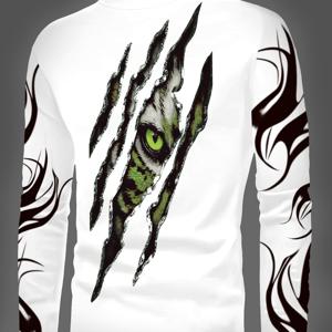 TEMU 남성용 호랑이 발자국 프린트 긴팔 티셔츠 - 100% 캐주얼 라운드넥 티, & 그린 호랑이 디자인, 가을용 세탁기 사용 가능