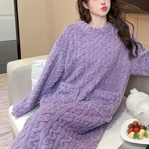 TEMU 여성용 가을 겨울 일본 스타일 새로운 코랄 플리스 루즈핏 편안한 홈웨어 나이트가운 목욕가운, 여성용 목욕가운, 포근한 나이트웨어, 홈웨어, 편안한 핏, 캐주얼 홈웨어, 따뜻한 소재, 편안한 원단, 플리스 나이트가운, 겨울 라운지웨어, 성인 여성, 겨울 필수품