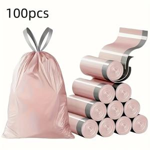 TEMU 100/50개 업그레이드 헤비듀티 4갤런 소형 끈 플라스틱 쓰레기봉투 - 접이식, 누수 방지, 쉽게 묶기, 욕실, 침실, 사무실, 화장실 쓰레기통에 적합 - 공간 절약 및 편리함. 홈 및 축제 폐기물 처리. 크리스마스용