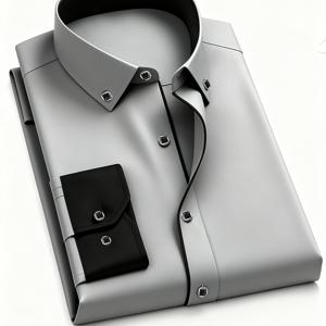 TEMU 남성용 정장 비즈니스 셔츠 - 클래식 대비 색상 드레스 셔츠, 슬림핏 맞춤형 앞면 버튼 디자인, 솔리드/칼라, 비침 없는 원단, 사무실 및 웨딩 이벤트용 - 세탁기 사용 가능, 새해를 위한 우아한 셔츠