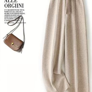 TEMU 여성용 두꺼운 루즈핏 바지, 탄성 허리 밴드 및 드로스트링, 캐주얼하고 우아한 레그 와이드 레그 트라우저, 롱 기장, 단색, 가을/겨울 컬렉션|냉장고바지|옷|바지