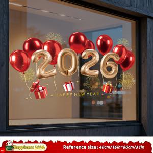 TEMU 1롤 재사용 가능 정전기 스티커 - 유리문용 2026 새해 & 크리스마스 데칼, 골든 2026 숫자, 풍선, 불꽃놀이 & 해피 뉴 이어 텍스트 - 플라스틱 광택 제거 가능한 문/벽 장식 (무