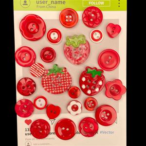 TEMU 15개 대형 진홍색/스칼렛/버건디 토마토, 딸기, 꽃, 하트 버튼 - DIY 공예, 스크랩북, 의류 장식, 휴대폰 케이스 및 수제 액세서리용 - 바느질 선물로 이상적