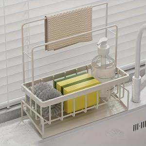 TEMU 헤비듀티 메탈 주방 정리대 - 조절 가능한 싱크대 배수 랙 & 타월 바, 2단 수납, 6kg 용량, 녹 방지, 설치 불필요, 공간 절약형 카운터탑 선반, 식기 건조, 주방용품 및 병 보관용 (모든 싱크대에 적합)