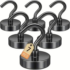 TEMU 7개입 고강도 50 lb 자석 후크 - 초강력 천장/벽 선반 시스템, 블랙 파우더 코팅 금속 구조, 가정 사무실 RV 보트 보관용 간편 설치, 내구성이 뛰어나고 견고한 자석 후크 호환 솔루션 - 냉장고에 적합, 자석부착, 자석홀더, 현관문 자석 수납, 강력자석, 마그넷, 자석 수납