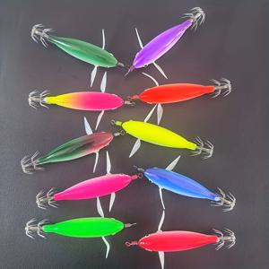 TEMU 10개 스테인리스 스틸 야광 오징어 훅 - 내구성 강한 바다 및 민물 낚시 루어, 다색 야간 미끼 (녹색, 분홍색, 빨간색, 노란색) - 오징어, 새우, 농어, 송어, 파이크용 - 리얼리스틱 플로팅/라이징 루어