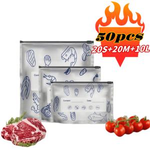 TEMU 50개 재사용 가능한 밀폐 방수 알루미늄 호일 보관 봉투 세트 (라벨 포함) - 3가지 사이즈 (소/중/대) 냉장고 & 냉동고용, 스낵, 남은 음식, 건조 식품, 팬트리 정리용 헤비듀티 밀봉 - 공간 절약형