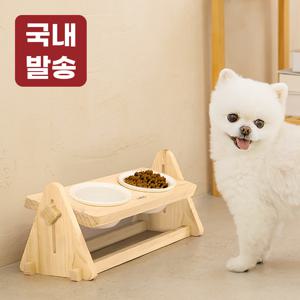 TEMU 레토 원목 강아지 밥그릇 고양이 물그릇 식탁 식기 세트 각도 높이조절 LCA-WH02