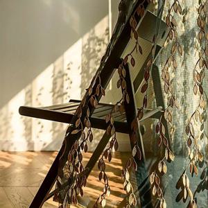 TEMU 1pc 스타일 레이스 골든 리프 모던 앤 스타일리시 커튼, 막대 포켓 창문 처리 홈 데코 거실 침실 사무실 장식