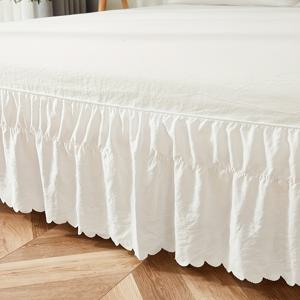 TEMU 조절 가능한 러플 엣지 침대 스커트 | 다양한 사이즈 폴리에스터 | 세탁기 사용 가능 | 트윈, 풀, 퀸, 킹 사이즈 침대를 위한 매력적인 스캘롭 디자인 | 블랙 & 화이트 | 우아한 홈 데코