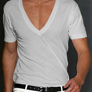 TEMU 남성용 V넥 스타일리시 단색 티셔츠