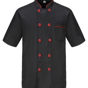 TEMU 남성용 반팔 스탠드 칼라 더블 브레스트 셰프 작업복, 경량 통기성 폴리에스터, 여름 얇은 핏, 포켓 포함, 호텔 레스토랑 주방 베이킹 케이크 샵 직원 유니폼