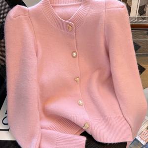 TEMU 봄과 가을을 위한 다용도 롱 슬리브 가디건, 단단한 비즈 단추 앞 카디건, 여성 의류