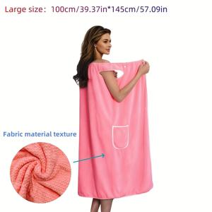 TEMU 1개 여성용 웨어러블 목욕 타월 드레스 - 현대적인 체크무늬 만화 테마 로브, 반팔 소프트 마이크로파이버 샤워 가운, 스파, 온욕용, 아늑한 목욕복|샤워타올|샤워가운