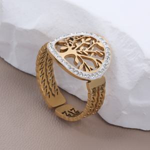 TEMU 휴일 기쁨, 우아한 골드톤 스테인리스 스틸 생명의 나무 반지와 보석 장식 – 파티, 선물, 어머니날, 크리스마스 트리 장식에 이상적