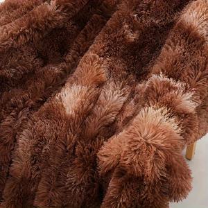TEMU 고급스러운 브라운 타이다이 플러시 더블 레이어 담요 - 사계절용 부드럽고 포근한 노르딕 스타일 소파 던지기, 폴리에스터 롱 플리스 원단, 현대적 디자인, 내구성 있는 편안함 | 북유럽 영감 장식