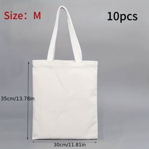 TEMU 10개, 화이트 캔버스 핸드백 (페인팅 포함), 수제 DIY 캐릭터 스티커 패키지, 피크닉 가방, 데일리 핸드백, 파티 선물용 백, 크리스마스 & 할로윈