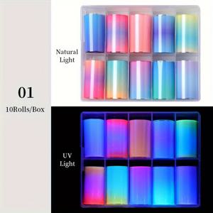 TEMU 10개 형광 무지개 그라데이션 네일 호일 전사 스티커 - 별이 빛나는 하늘 효과, 대리석 패턴, 무향, 일회용, 생동감 있는 DIY 매니큐어를 위한 무지개 빛깔 마감