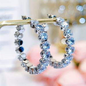 TEMU 여성용 프로모션 파티 드레스 액세서리용 1 쌍의 반짝이는 둥근 합성 큐빅 지르코니아 실버 큰 원형 호피 귀걸이