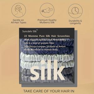 TEMU 100% 실크 솔리드 컬러 헤어 타이 고품질 스크런치 (22Momme) 여성용 빅 헤어밴드 헤어 액세서리 6개 세트