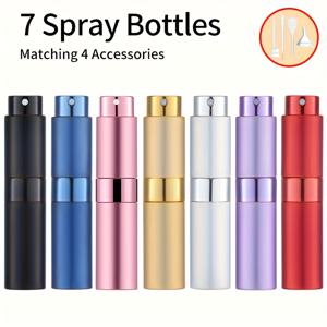 TEMU 7 Pack 8ml 리필 가능 유리 스프레이 병 4개 액세서리 포함 - 여행용 무향 퍼퓸 아토마이저, 누수 방지, PVC 무료 미니 스프리처 깔때기, 피펫, 분배기 도구 및 스프링 파이프 포함 - 조미료, 식물 재배, 청소에 다용도로 사용 가능