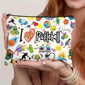 TEMU 1개 피클볼 화장품 가방 - 재미있는 여행용 세면도구 파우치, 여성 및 피클볼 애호가를 위한 완벽한 선물, 컬러풀 일러스트레이션의 흰색, 내구성 있는 지퍼 포켓, 피클볼 액세서리 주머니