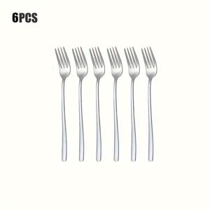 TEMU 6-피스 한국 스타일 스테인리스 스틸 디너 포크 세트, 홈, 주방, 레스토랑용 긴 손잡이 식기 - 거울 연마, 식기 세척기 안전