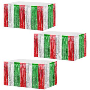 TEMU 3-팩 메탈릭 호일 프린지 테이블 스커트 - 파티, 크리스마스, 생일, 카니발을 위한 플라스틱 틴셀 스트리머 - 29x108인치 직사각형 테이블 장식, 휴일, 퍼레이드 플로트 장식, 성인 14세 이상