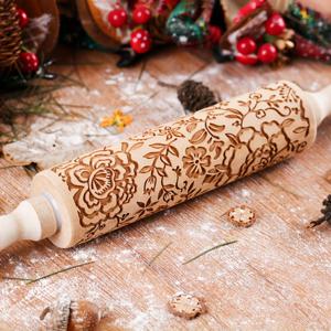 TEMU 1개 13.7인치 꽃무늬 나무 압정, 크리스마스 파티 선물용 베이킹 도구, 추수감사절 꽃잎 패턴 비스킷 엠보싱, 도자기 만들기 완벽한 롤링핀
