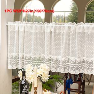 TEMU 한국 스타일 신선한 물방울 무늬 튤 스티치 레이스 자수 짧은 발란스 커튼 주방 작은 창문 봉 탑 컨트리 하우스 빈티지 부드러운 농가 커튼|커튼봉