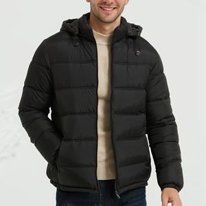 TEMU 스타일리시한 남성용 후드 겨울 코트: 단색 블랙, 퀼팅 디자인, 패딩 단열재, 가을과 겨울을 위한 캐주얼 액티브 웨어