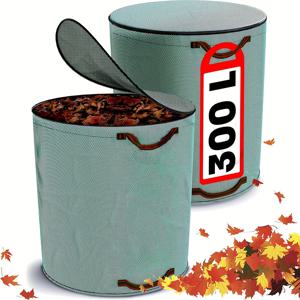 TEMU 재사용 가능한 정원 폐기물 백 (커버 포함) (2개 팩) - PP 재질, 자립 및 접이식 잎 백, 잠금 가능, 4개의 강화된 손잡이, 방수, 마당 잔해에 이상적 - 대용량 300L 잔디 백