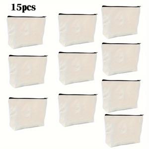 TEMU 15pcs 베이지 폴리에스터 DIY 블랭크 메이크업 가방, , 손세탁 가능, 여행 편의 세탁 가방, 문구 펜슬 케이스, 크리스마스 및 할로윈 선물용