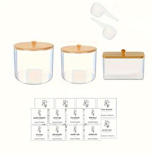 TEMU 3pcs 스타일 아크릴 세탁용 유리병 세트, 바마부 뚜껑이 달린 투명 플라스틱 보관용기, 세제, 건조기 볼, 포드, 향기 강화제, 측정 스푼 및 라벨 포함, 창문 뷰 디자인, 가정 정리용 보관용기