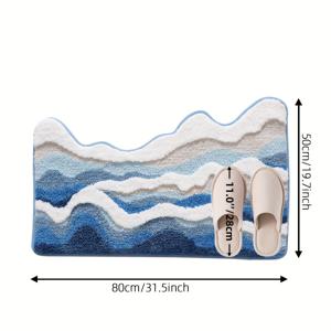 TEMU 바다 파도 디자인 욕실 매트 - 미끄럼 방지, 부드러운 폴리에스테르 욕조, 싱크대, 세탁실 & 파티오 장식용, 부드러운 플러시 겨울 장식