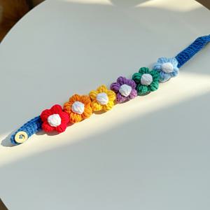 TEMU 손으로 전용든 크로셰 폼 폼 플라워 펫 목줄 액세서리, 폴리에스테르 비직조 직물, 버튼 클로저, 손세탁전용, 소형부터 중형까지의 견종, 모든 계절, 배터리 없음