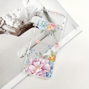 TEMU 삼성 갤럭시 Z 플립 4 / 플립3 5G 케이스, PC 투명 하드 쇼크프루프 보호 커버, 슬림 패션 플라워 디자인 여성용, 패션 폰 액세서리,플립 폰 케이스,여성스러운 패턴 커버,꽃 디자인 케이스,가벼운 구조,여성 사용자,패션 스마트폰 사용자