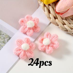 TEMU 24개 수제 미니 니트 꽃 - DIY 헤어 액세서리, 브로치 및 의류 장식에 완벽함