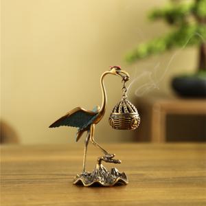 TEMU 창의적인 선물, 패셔너블한 장식, 학 모양 홈 구리 향로, 가족용 향로, 빈티지 중국 스타일 명상 향로, 내열성, 오래 지속되는 연기, 사무실 & 가정용, 명상 요가, 샤오샹윈 향과 호환, 양면 향로