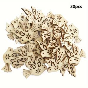 TEMU 30개 레이저 컷 목재 평화 비둘기 장식 - 러스틱 자연 목재 마감, DIY 공예 및 홈 데코용 복잡한 꽃 & 디자인, 집 장식용