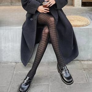 TEMU 한 쌍의 얇고 섹시하며 우아한 하운드투스 안티스너그 타이츠/여성의 일상 레그웨어 매력 강화 다용도 자카드 팬티스타킹, 스타일리시한 레그웨어,패션 팬티스타킹,하운즈투스 패턴,기하학적 프린트,얇은 원단,무늬 스타킹,시스루 스타킹,사무복,여성 패션