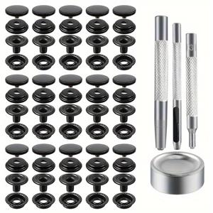 TEMU 200개 조각(50세트)의 패스너, 패스너 하드웨어 키트 15mm 스테인리스 스틸 패스너 해양 등급 캔버스 패스너, 3/8인치(약 1.9cm) 슬리브 골드 패스너, 의류 가죽 보트 커버 원단에 사용(은색, 금색, 검정색, 청동색)