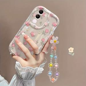 TEMU 갤럭시 삼성 S24 울트라 호환 투명 플라워 케이스, S25 울트라/삼성 A15/A35-5G/S24 크림 패턴 A54 소프트 A56/S25/A56/A36/A26 핸드헬드 플라워 비즈 체인 A55/a13-4G/S23 FE/S22/S22 울트라/S23+/S23 Plus/A16/A34/A25/A24/A52/S21 FE용