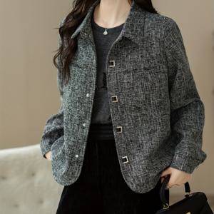 TEMU 여성용 스타일리시 베이지 - 골든 버튼, 슬림핏, 긴 소매, 가을 & 봄 자켓, 폴리에스터 안감, 캐주얼 의상, 캐주얼 의상 자켓|슬림핏 자켓|폴리에스터 안감 자켓