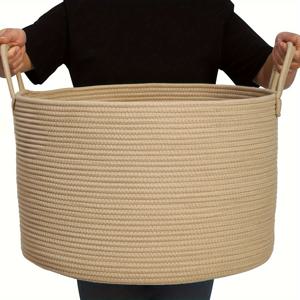 TEMU 1개 대형 담요 바구니 - 천연 황마 원형 수납함, 거실·침실·세탁용 홈 정리 바스켓, 세탁 바구니