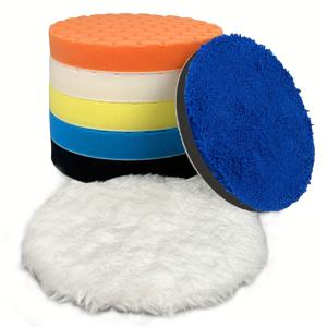 TEMU 7개 세트 버핑 폴리싱 패드 6인치 - 6인치 150mm 백킹 플레이트용 7개 150mm 페이스, 자동차 컴파운드 버핑 스펀지 패드 및 자동차 폴리싱 및 왁싱용 니트 커팅 폴리싱 패드 키트