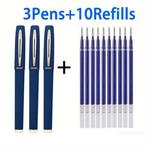 TEMU 3개 중립 펜 +10개 리필 1.0Mm 0.7Mm 0.5Mm 검정 파란색 빨간색 잉크 고용량 매트 서명 그림 예술 디자인 학생 필사 시험 비즈니스