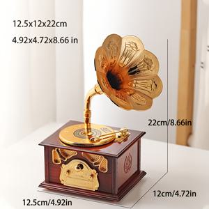 TEMU 클래식 빈티지 스타일 뮤직 박스, 레트로 장식용 핸드 크랭크 그라모폰, 향수를 자극하는 장식품, 기계 작동, 전기 불필요, 가정 및 창문 장식용, 생일 및 데이 선물에 완벽합니다.